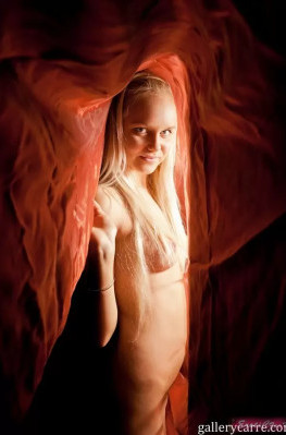 Блондинка с маленькой грудью позирует под тканью